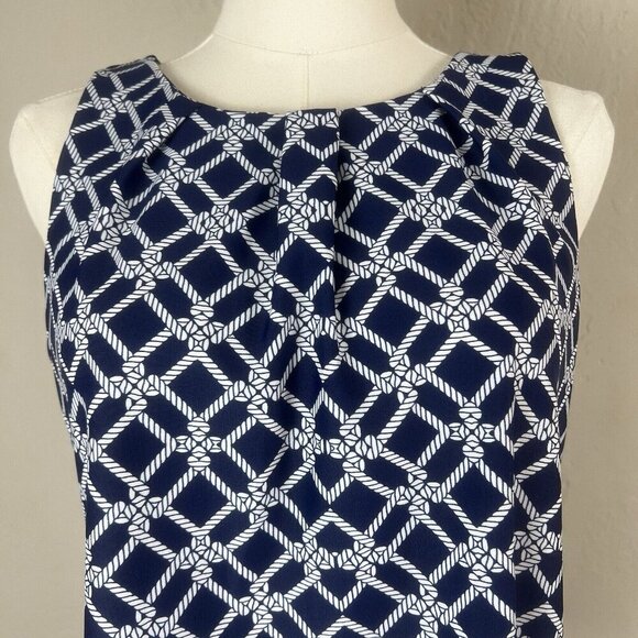 Jude Connally Jenna Navy Blue White Rope Geometric Pleated Tank Top Nautical XS - Picture 2 of 10